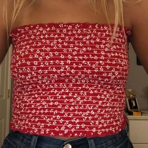 RED & WHITE FLORAL STRETCHY TUBE TOP BRANDY